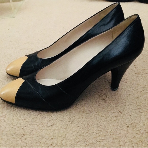 *SOLD* Vintage Chanel Black/Beige Cap Toe Pumps - Picture 2 of 8